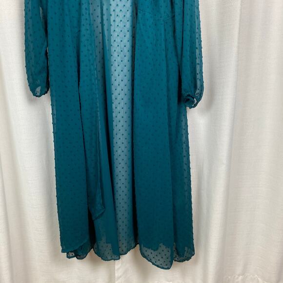 Torrid Teal Green Clip Dot Chiffon Kimono Sz.0 - Picture 7 of 15